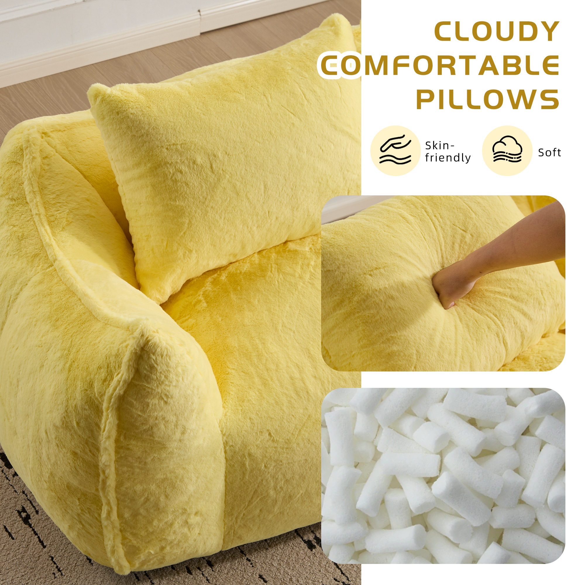 Giant Bean Bag Sofa For Adults Ultra Soft Fluffy Loveseat Yellow_voghion.com